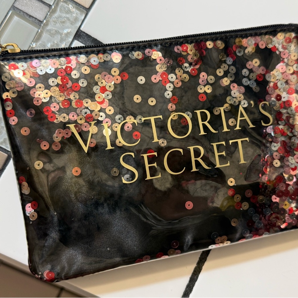 Victoria's Secret Black and Red Sequin Cosmetic Bag